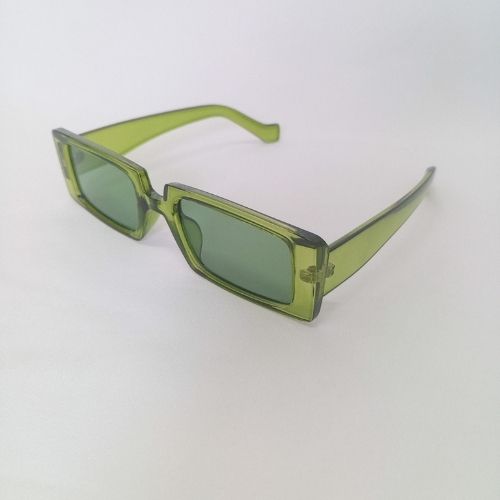 Green Transparent Rectangle Slim Frame Sunglasses - Tanner