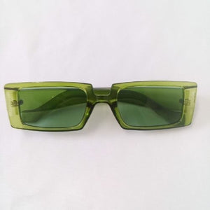 Green Transparent Rectangle Slim Frame Sunglasses - Tanner