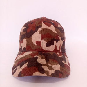 Corduroy Camo Print Adjustable Cotton Cap - Brown Mix