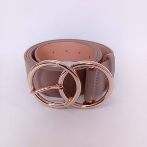 Plus Size Gold Double O Solid Faux Leather Belt - Light Taupe