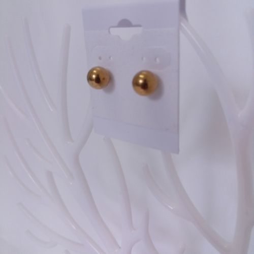 Stainless Gold Round Ball Stud Earrings - 8MM