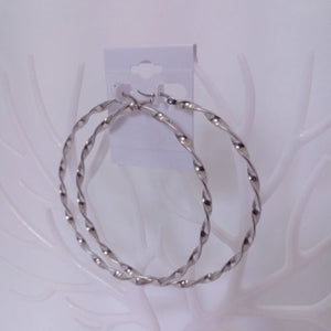 Stainless Silver Twisted Hoop Earrings - 80MM