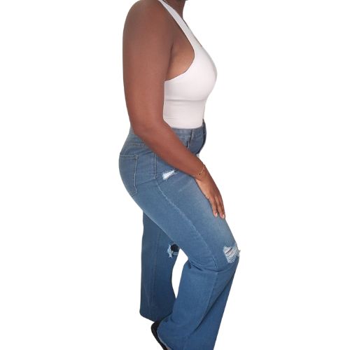 Ripped Dark Wash Full Length Cut Off Mom Jeans