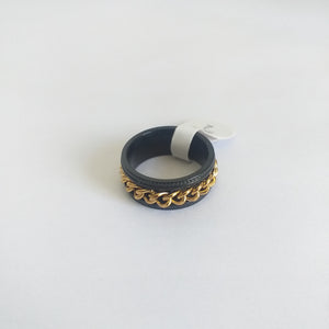 Gold Chain Detail Stainless Ring - Black