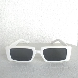 White Rectangle Slim Frame Sunglasses - Tanner