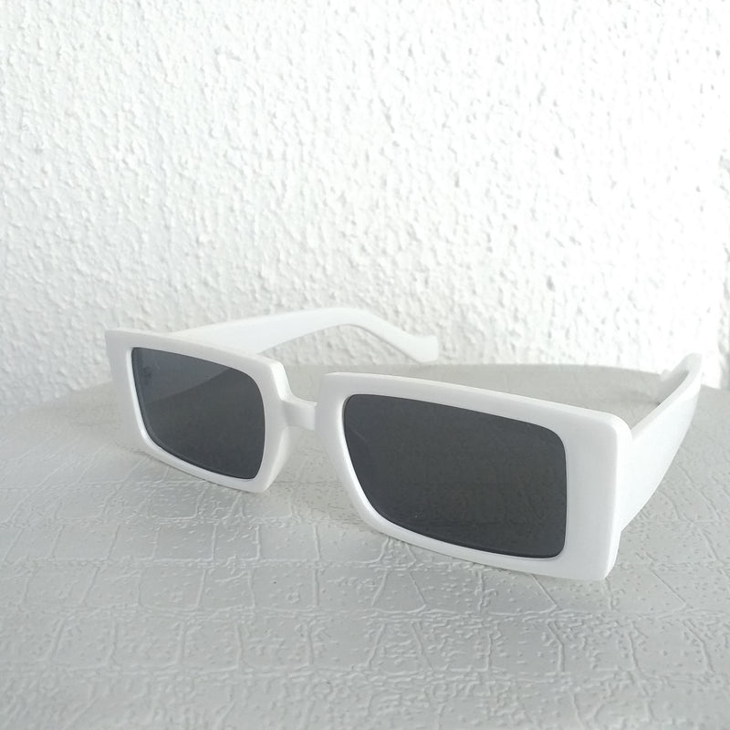 White Rectangle Slim Frame Sunglasses - Tanner