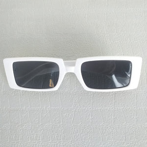 White Rectangle Slim Frame Sunglasses - Tanner