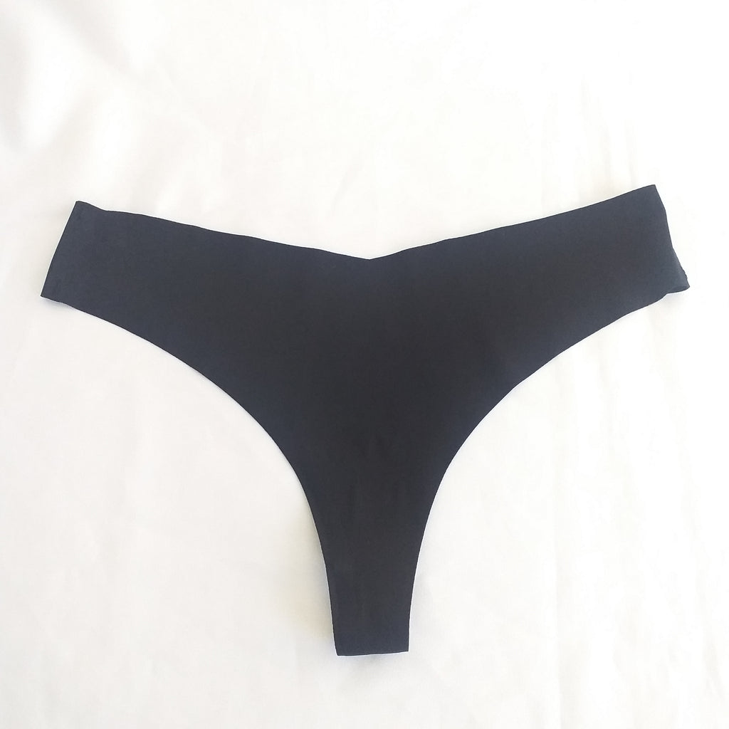 Seamless Stretchy Thong Panties - Black