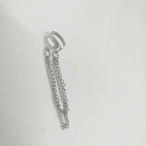 Silver Tone Double Bar Hanging Chain Fashion Ear Cuff