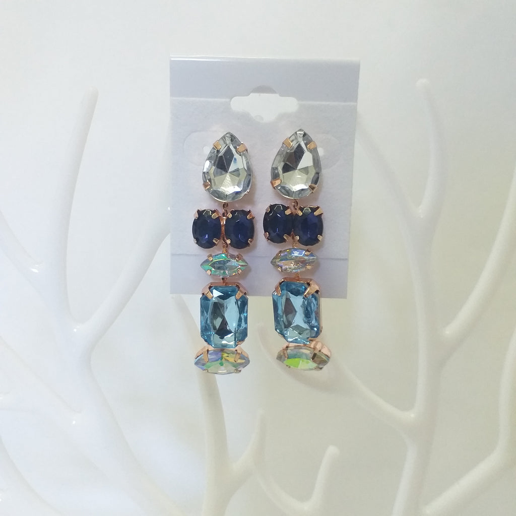 Faux Gems Mini Statement Drop Fashion Earrings - Blue