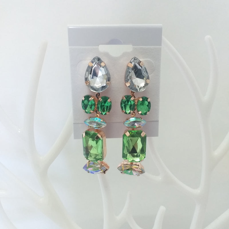 Faux Gems Mini Statement Drop Fashion Earrings - Green