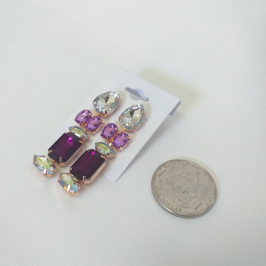 Faux Gems Mini Statement Drop Fashion Earrings - Purple