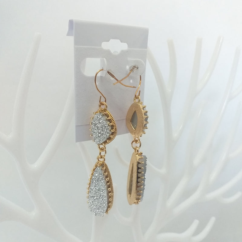 Faux Crystal Dangle Statement Fashion Earrings - Silver