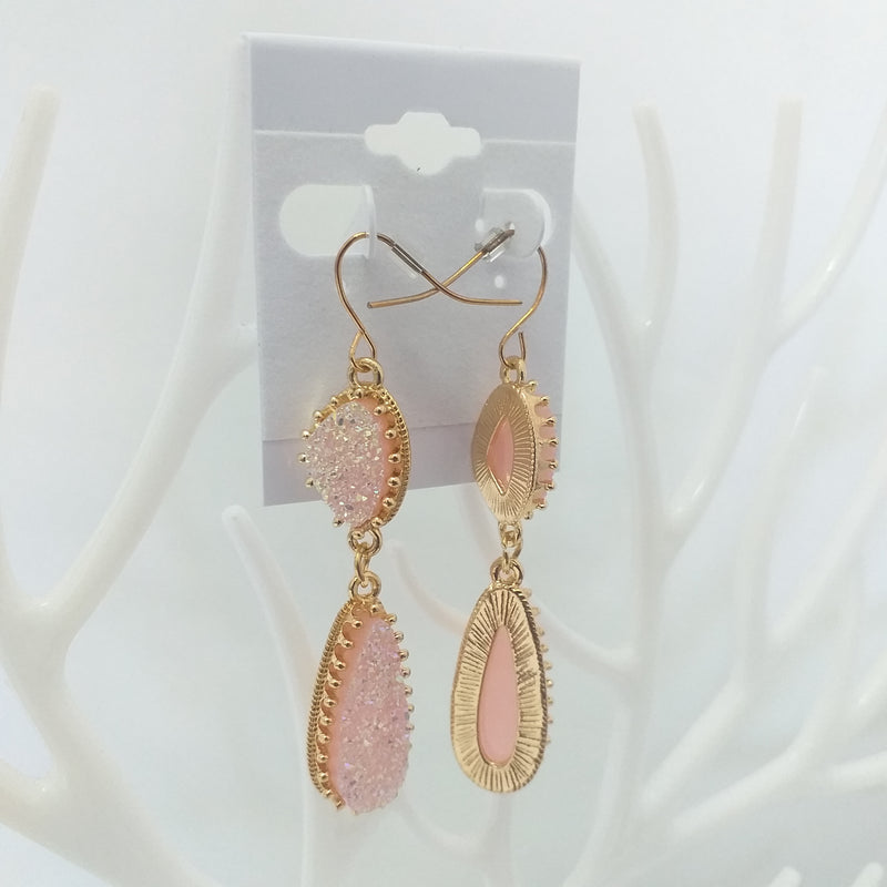 Faux Crystal Dangle Statement Fashion Earrings - Light Pink