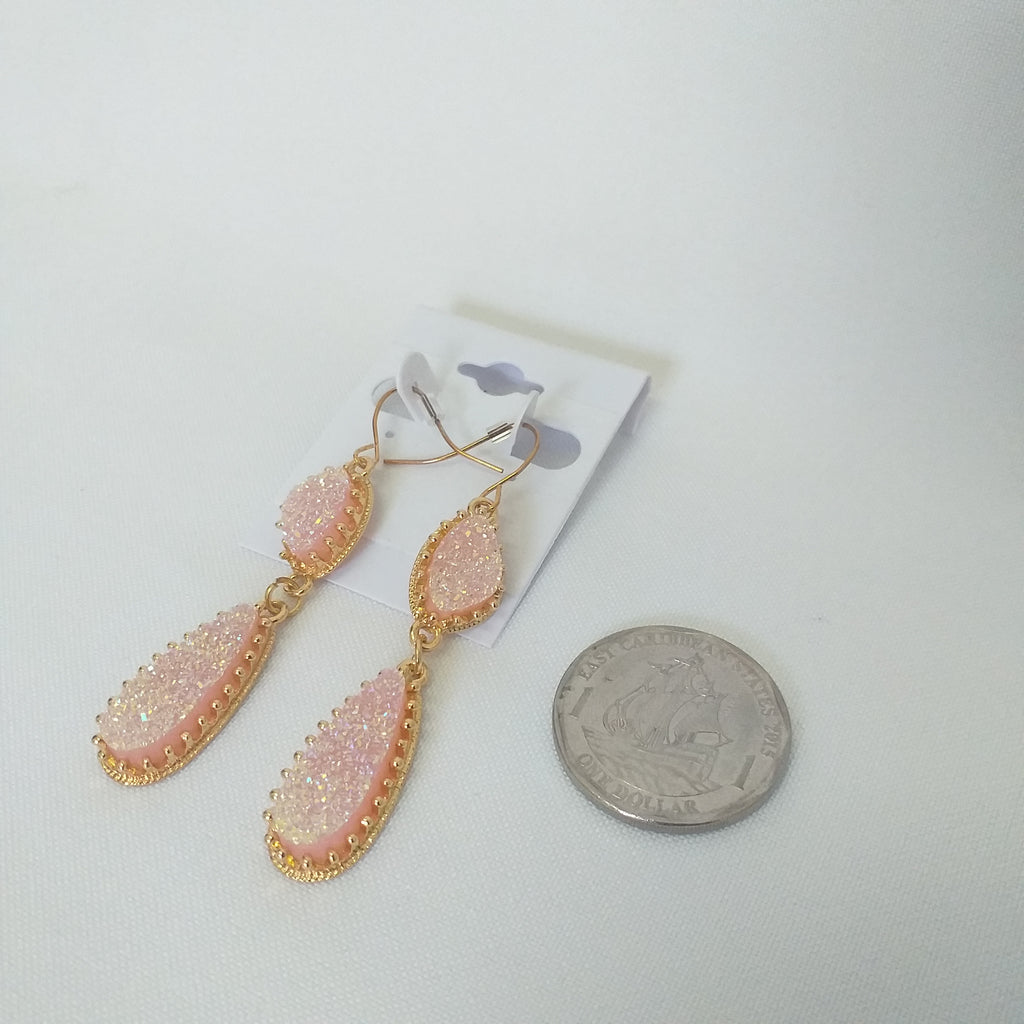 Faux Crystal Dangle Statement Fashion Earrings - Light Pink