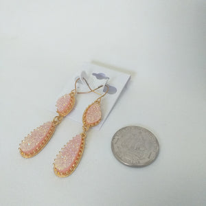 Faux Crystal Dangle Statement Fashion Earrings - Light Pink