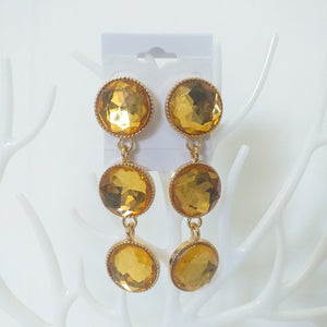 Gold Tone Statement Long Drop Fashion Earrings - Orange