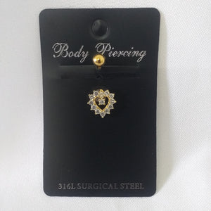 Stainless Gold CZ Open Heart Belly Piercing