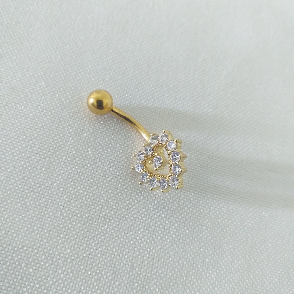 Stainless Gold CZ Open Heart Belly Piercing