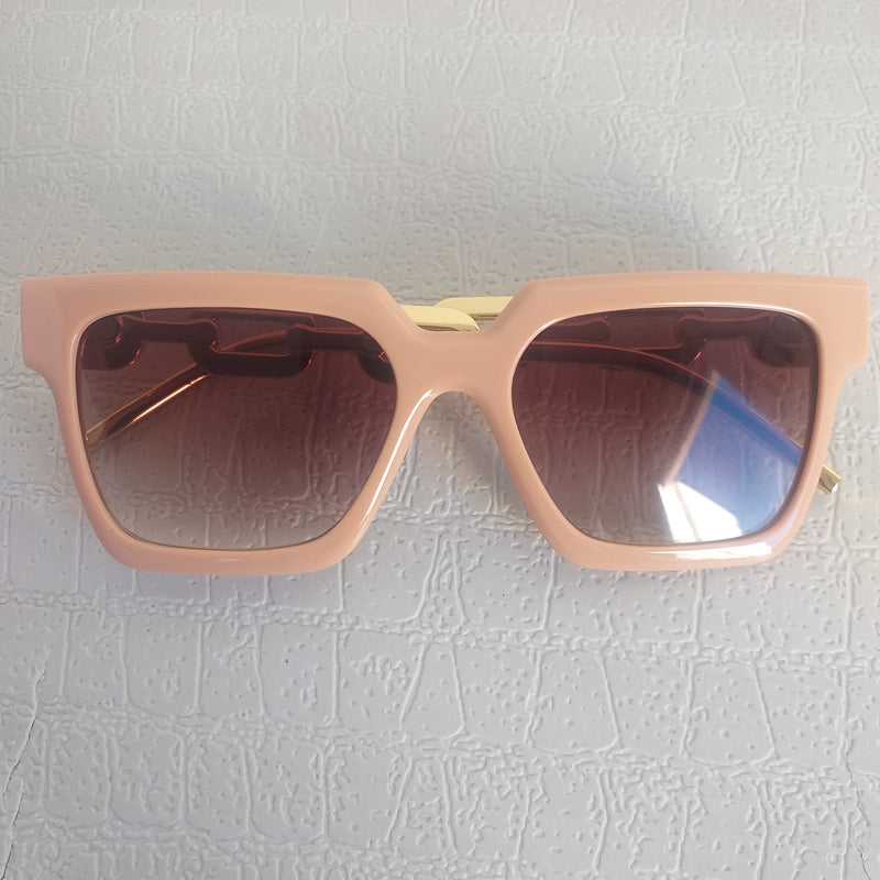 Cream Pink Medium Square Gold Chain Sunglasses - Fab