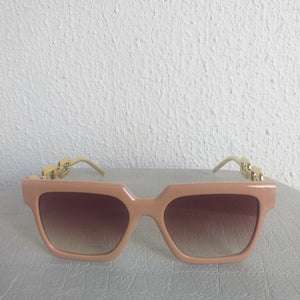 Cream Pink Medium Square Gold Chain Sunglasses - Fab