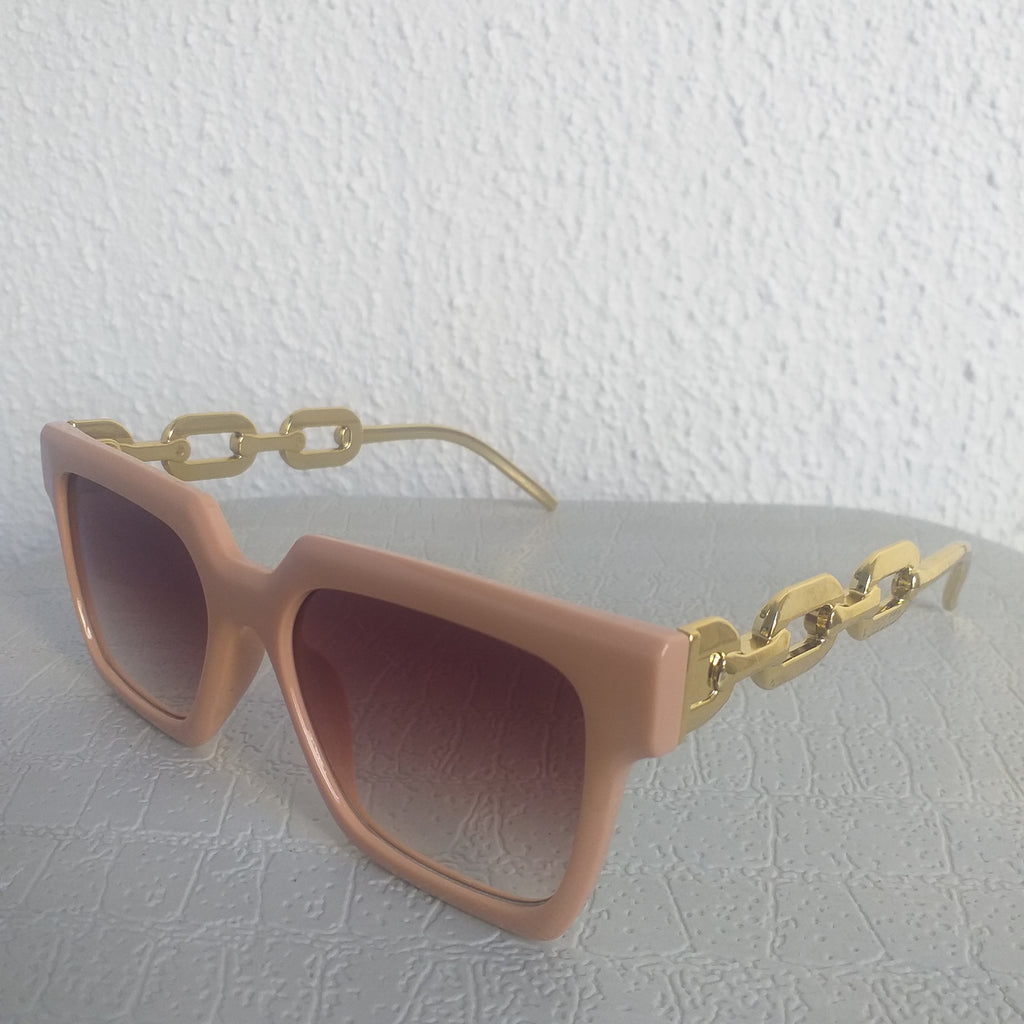 Cream Pink Medium Square Gold Chain Sunglasses - Fab