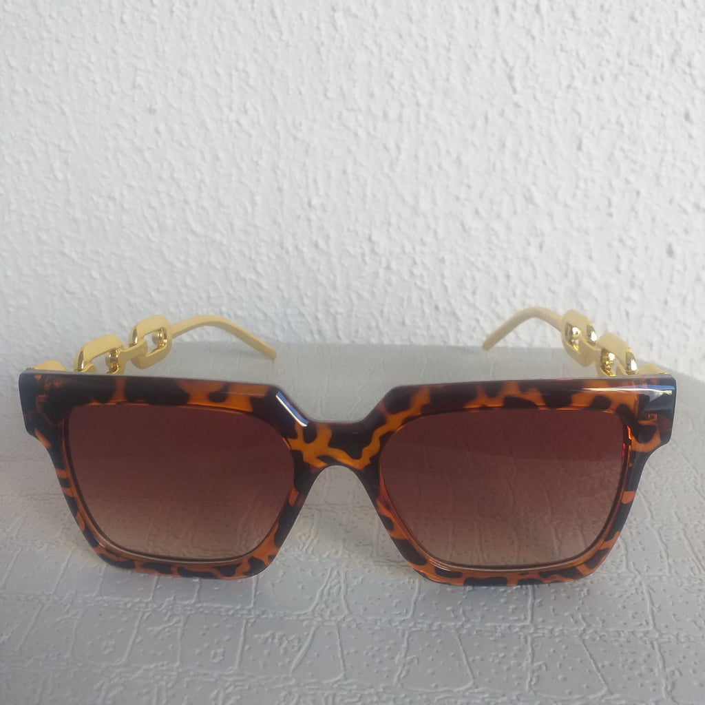 Leopard Medium Square Gold Chain Sunglasses - Fab