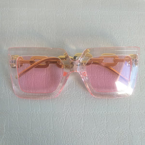 Pink Oversized Square Gold Chain Sunglasses - Fabbi