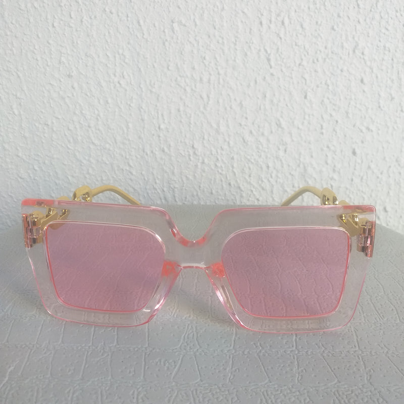 Pink Oversized Square Gold Chain Sunglasses - Fabbi