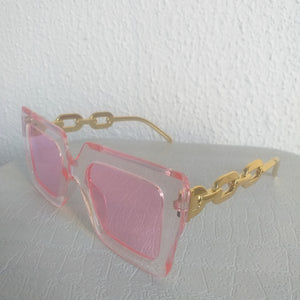 Pink Oversized Square Gold Chain Sunglasses - Fabbi