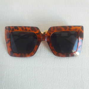 Leopard Oversized Square Gold Chain Sunglasses - Fabbi