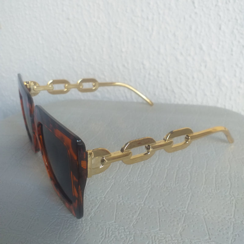 Leopard Oversized Square Gold Chain Sunglasses - Fabbi