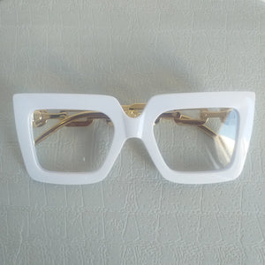 White Oversized Square Gold Chain Clear Sunglasses - Fabbi