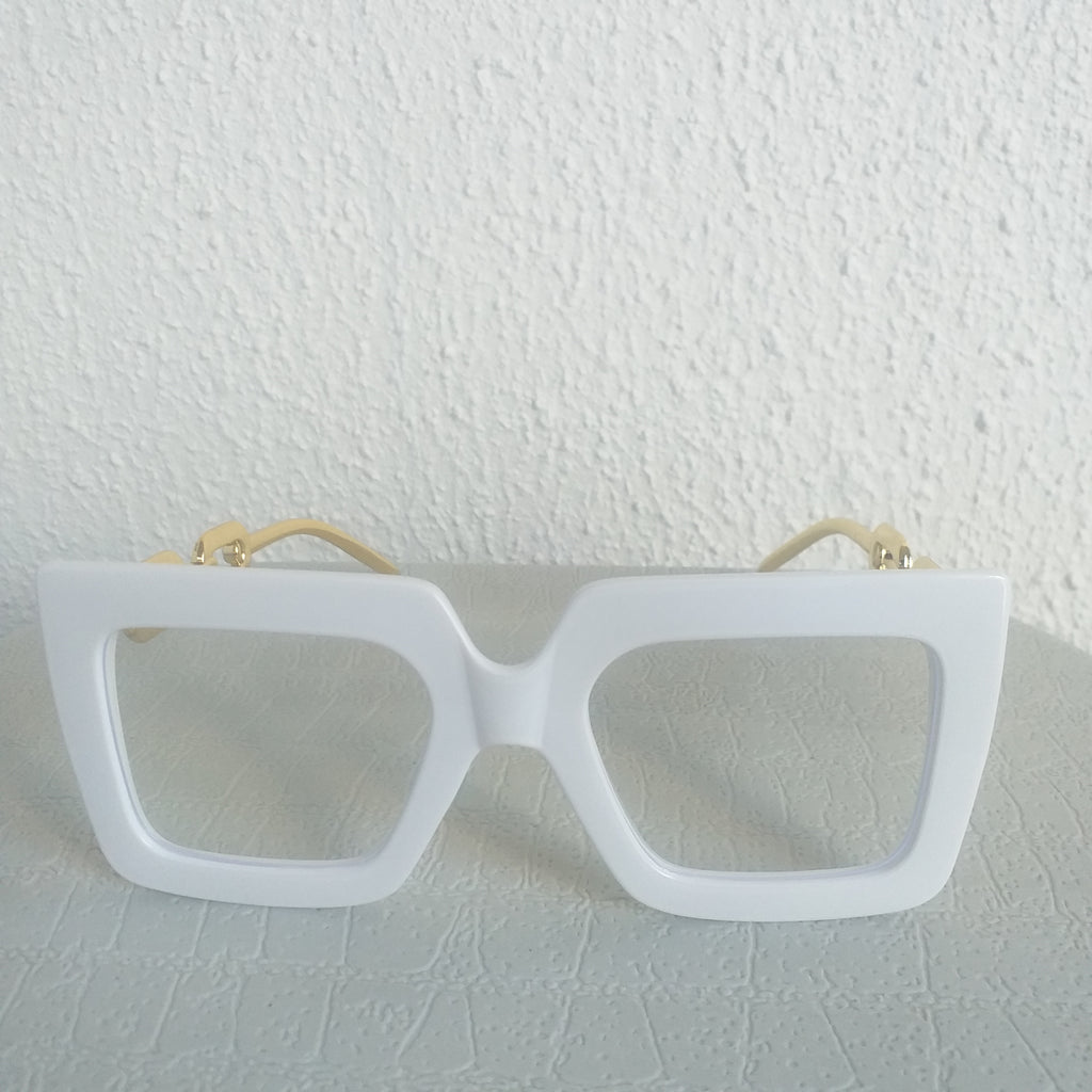 White Oversized Square Gold Chain Clear Sunglasses - Fabbi