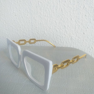 White Oversized Square Gold Chain Clear Sunglasses - Fabbi