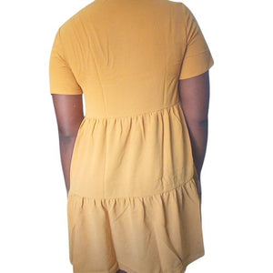 Mustard Short Sleeve Tiered Mini Dress