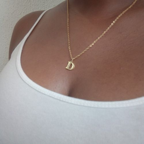 Stainless Gold Initial Dainty Necklace - D