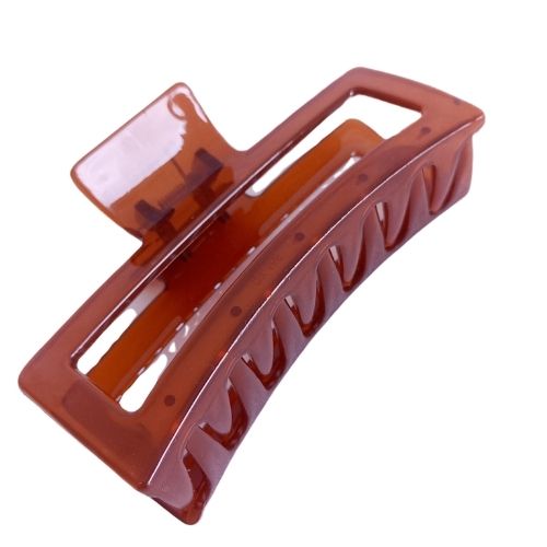 Jumbo Glossy Transparent Rectangle Claw Clip - Rust Brown