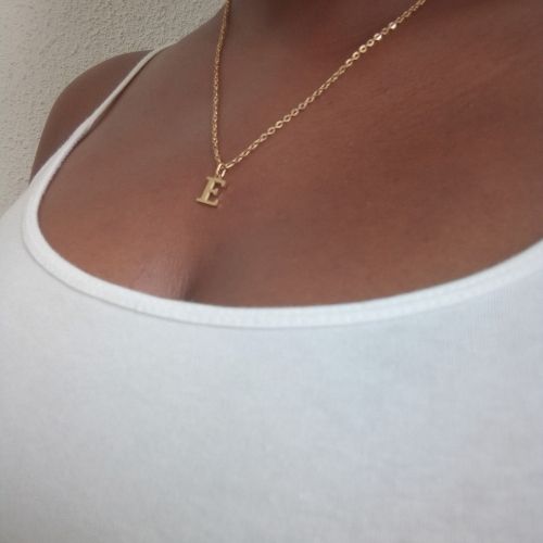 Stainless Gold Initial Dainty Necklace - E