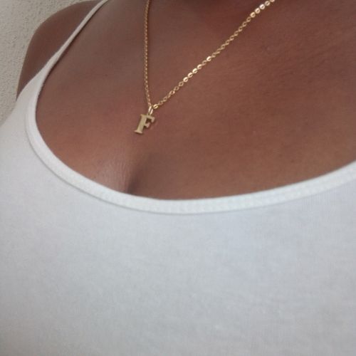 Stainless Gold Initial Dainty Necklace - F