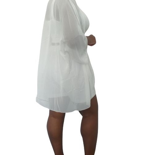 Sheer Open Front Coverup  - White