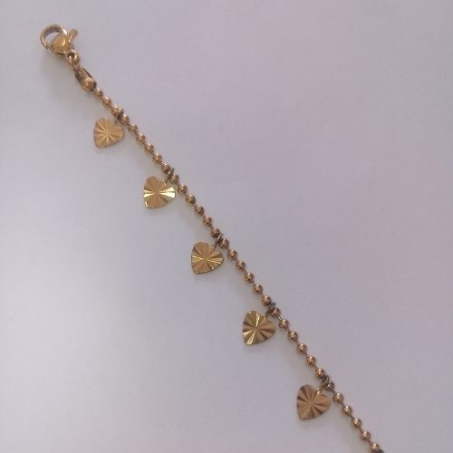 Stainless Gold Radiant Hearts Beaded Charm Anklet