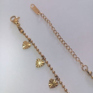 Stainless Gold Radiant Hearts Beaded Charm Anklet