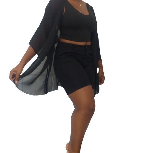 Sheer Open Front Coverup - Black