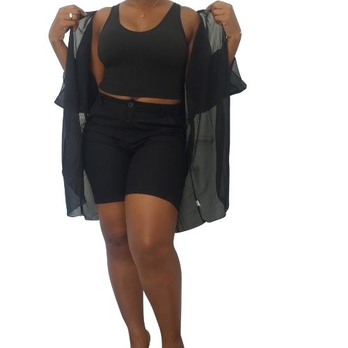 Sheer Open Front Coverup - Black