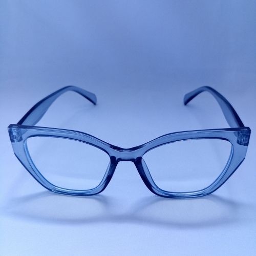 Blue Grey Glossy Angled Frame Clear Sunglasses - Cia