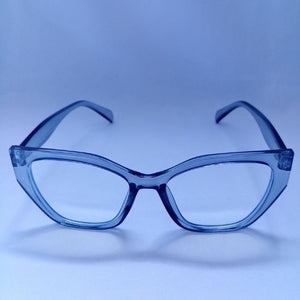 Blue Grey Glossy Angled Frame Clear Sunglasses - Cia