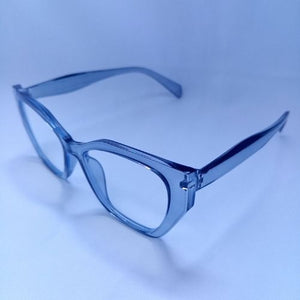 Blue Grey Glossy Angled Frame Clear Sunglasses - Cia