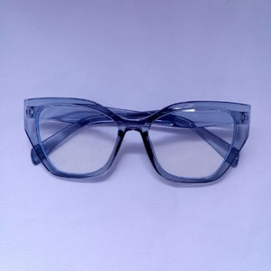 Blue Grey Glossy Angled Frame Clear Sunglasses - Cia