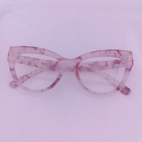 Brown Marble Cat Eye Thick Frame Clear Sunglasses - Cinthea